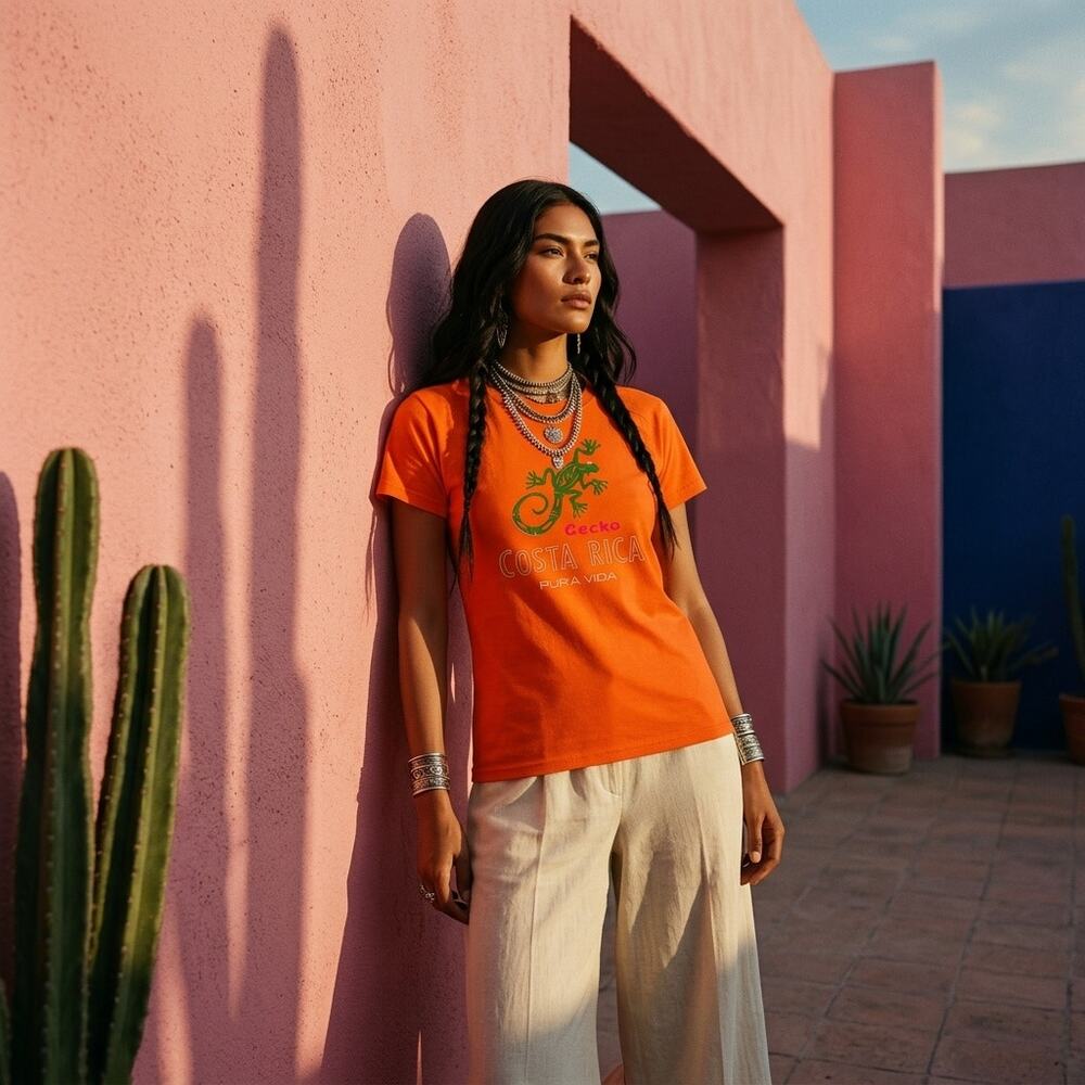 Orange T shirt size MEDIUM  17x28  inches  Costa Rica